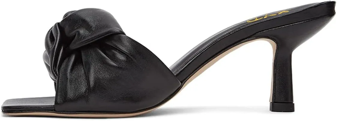 XYD Women's Square Open Toe Kitten Heel Slides Sandals Mid Heels Mules Slip On Fashion Knot Dress Party Summer Shoes