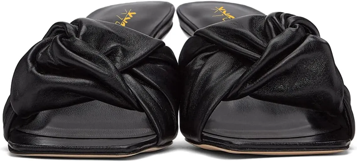 XYD Women's Square Open Toe Kitten Heel Slides Sandals Mid Heels Mules Slip On Fashion Knot Dress Party Summer Shoes