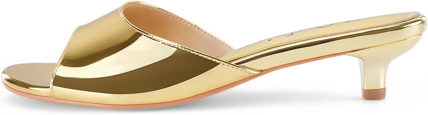 Z.Oufeier Women's Low Kitten Heeled Slide Sandals Round Open Toe Slip On Mules For Party Dress Wedding